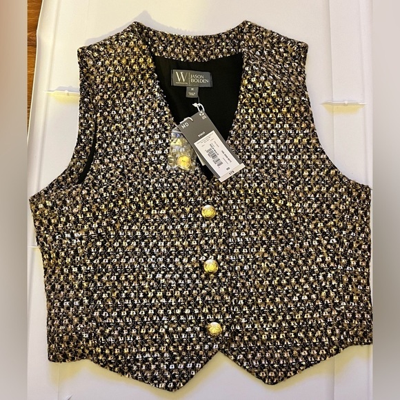 NWT- Worthington Jason Bolden Woman’s Gold Multi Tweed Vest & iridescent sequins - Picture 1 of 6